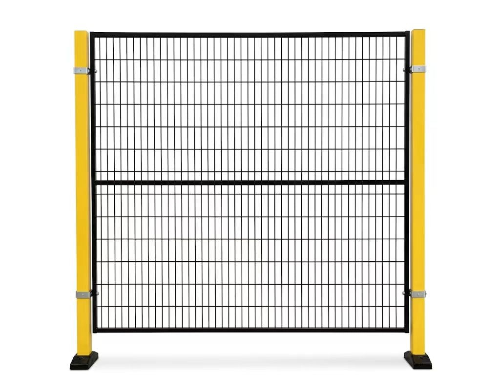 LY-MP-01 black mesh fence panel with yellow posts