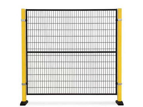 LY-MP-01 black mesh fence panel with yellow posts